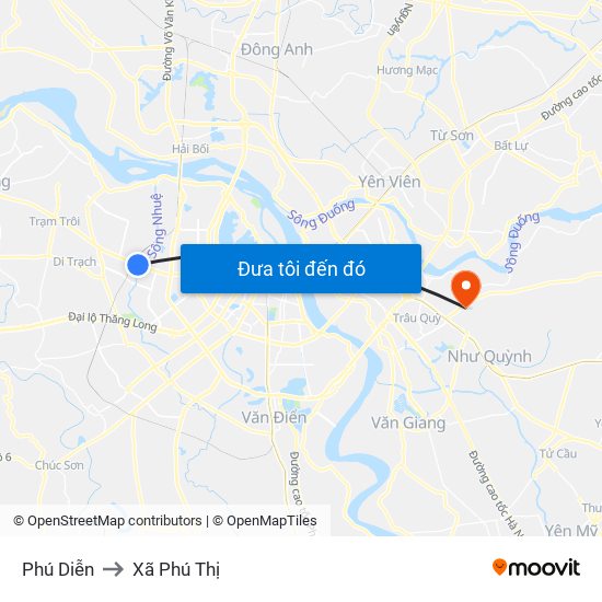 Phú Diễn to Xã Phú Thị map