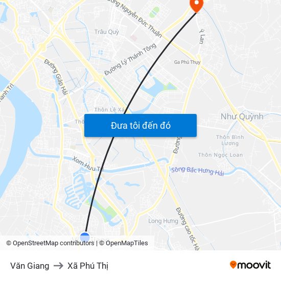 Văn Giang to Xã Phú Thị map