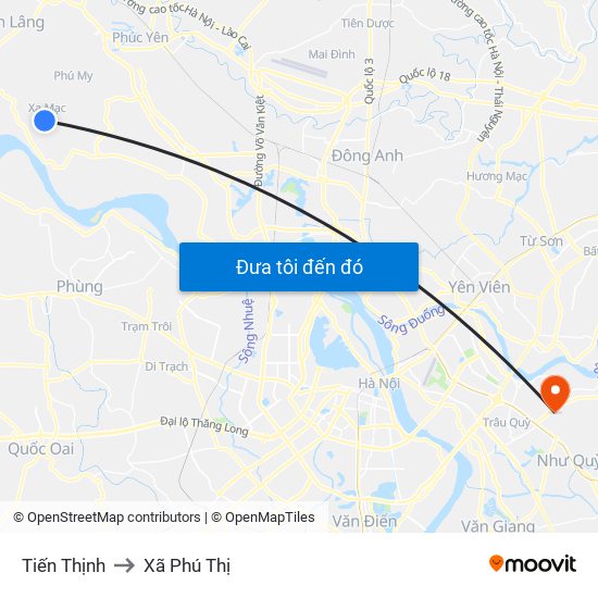 Tiến Thịnh to Xã Phú Thị map