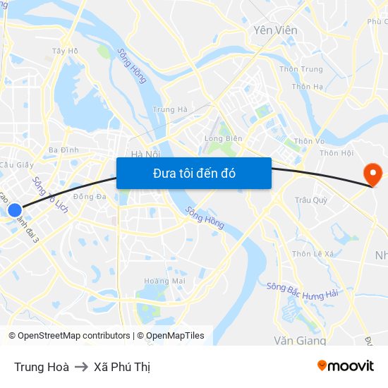 Trung Hoà to Xã Phú Thị map