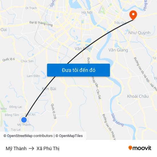 Mỹ Thành to Xã Phú Thị map