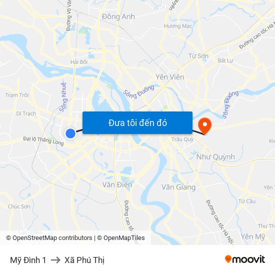 Mỹ Đình 1 to Xã Phú Thị map
