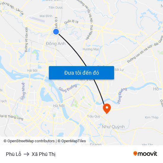 Phù Lỗ to Xã Phú Thị map