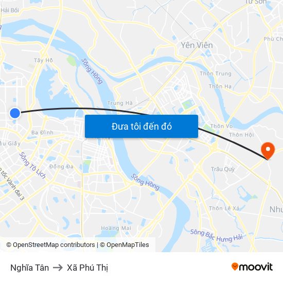 Nghĩa Tân to Xã Phú Thị map