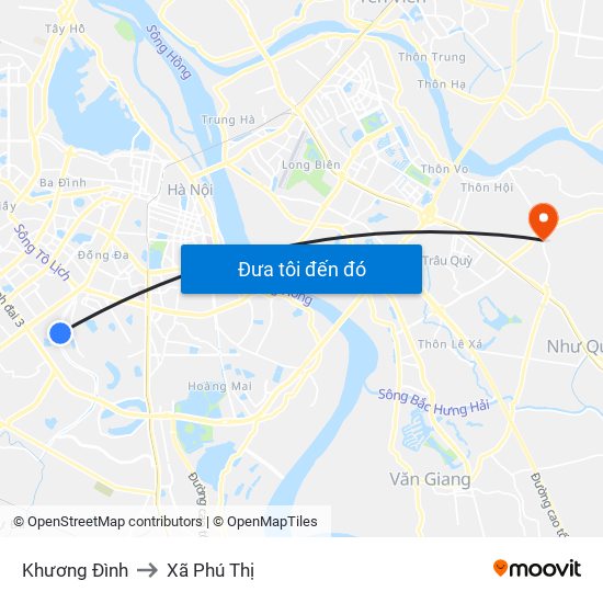 Khương Đình to Xã Phú Thị map