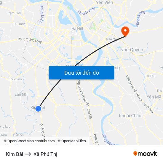 Kim Bài to Xã Phú Thị map