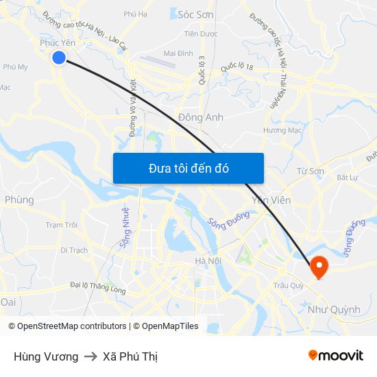 Hùng Vương to Xã Phú Thị map