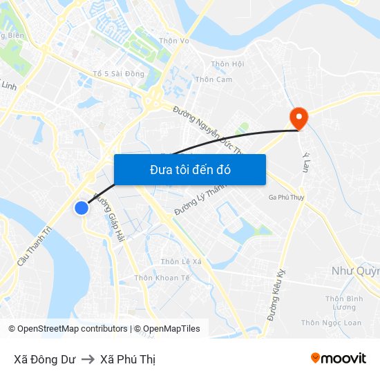 Xã Đông Dư to Xã Phú Thị map