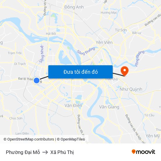 Phường Đại Mỗ to Xã Phú Thị map