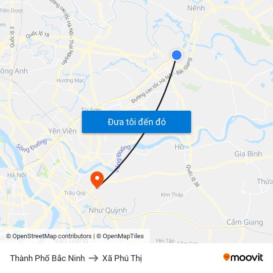 Thành Phố Bắc Ninh to Xã Phú Thị map