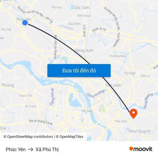 Phúc Yên to Xã Phú Thị map