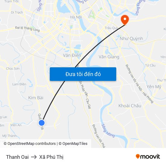 Thanh Oai to Xã Phú Thị map