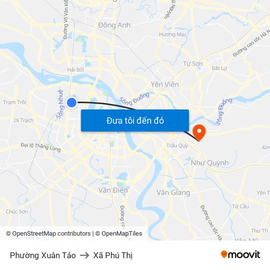 Phường Xuân Tảo to Xã Phú Thị map