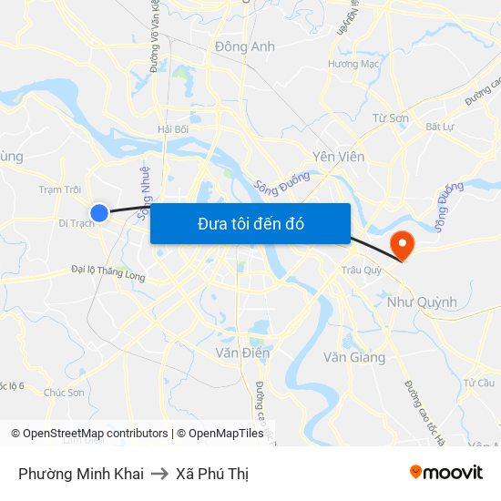 Phường Minh Khai to Xã Phú Thị map