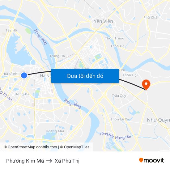 Phường Kim Mã to Xã Phú Thị map