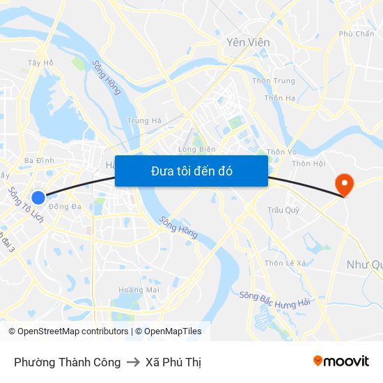 Phường Thành Công to Xã Phú Thị map