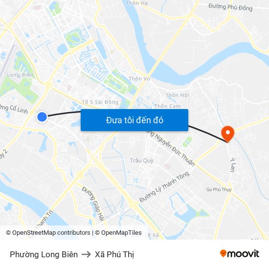 Phường Long Biên to Xã Phú Thị map