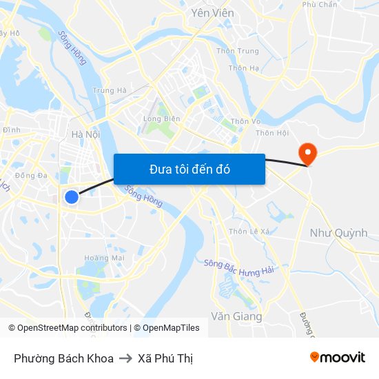 Phường Bách Khoa to Xã Phú Thị map