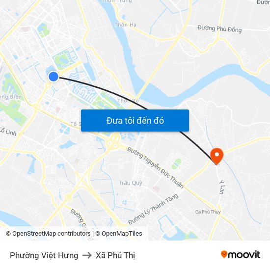 Phường Việt Hưng to Xã Phú Thị map