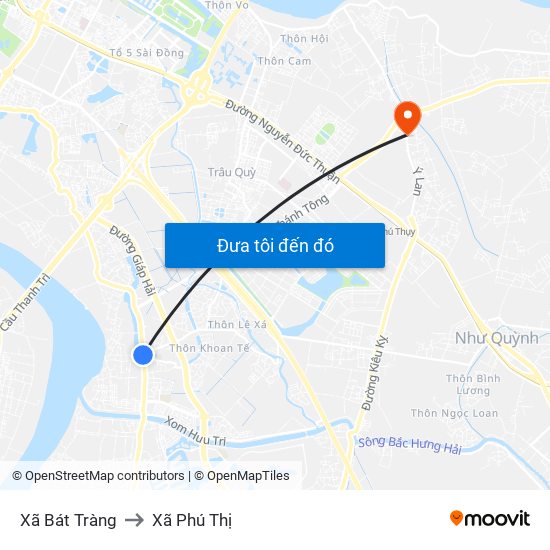 Xã Bát Tràng to Xã Phú Thị map