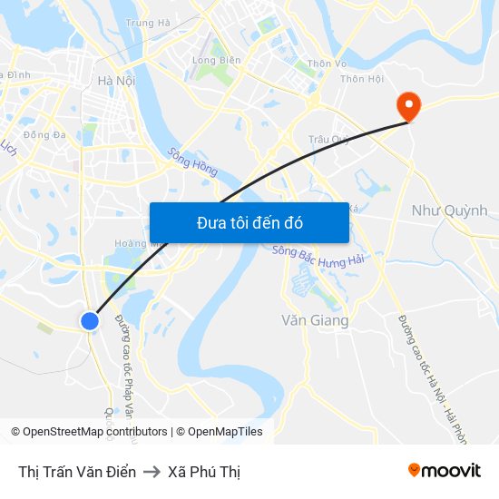 Thị Trấn Văn Điển to Xã Phú Thị map
