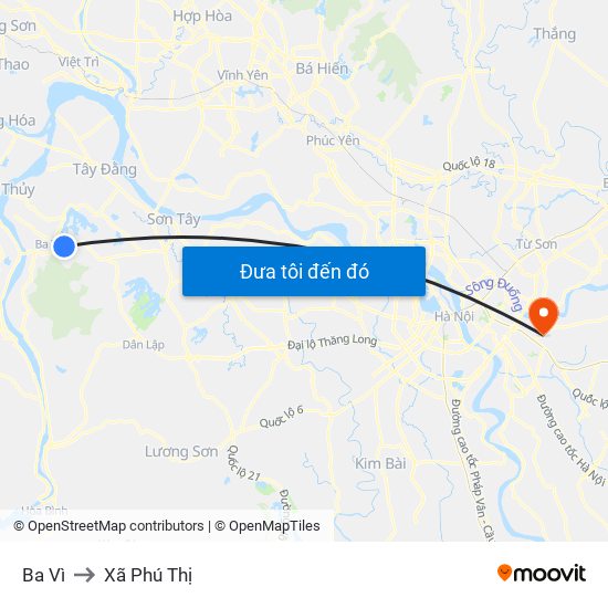 Ba Vì to Xã Phú Thị map