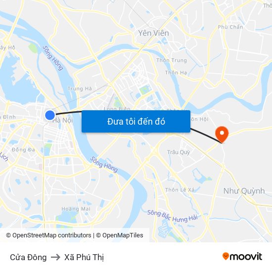 Cửa Đông to Xã Phú Thị map