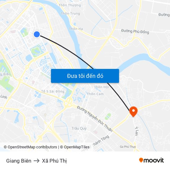 Giang Biên to Xã Phú Thị map