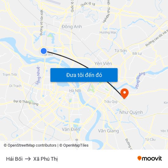 Hải Bối to Xã Phú Thị map