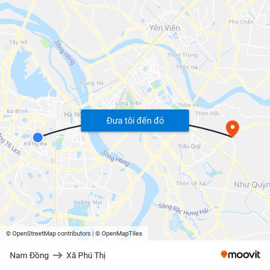 Nam Đồng to Xã Phú Thị map