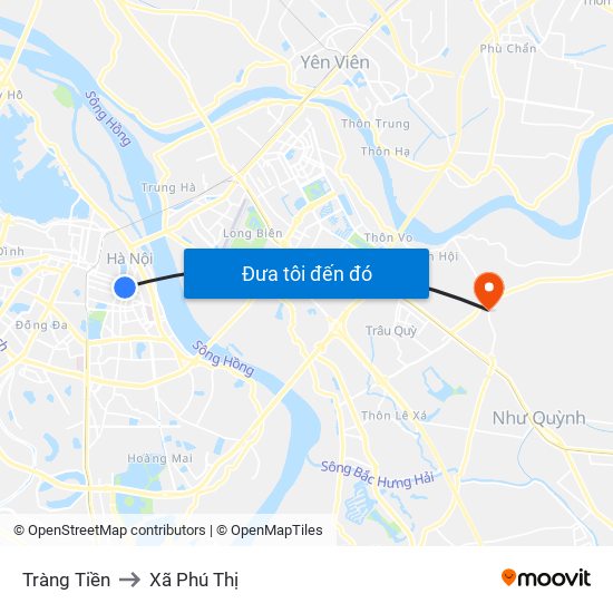 Tràng Tiền to Xã Phú Thị map