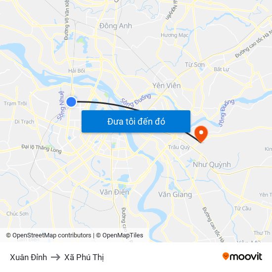 Xuân Đỉnh to Xã Phú Thị map