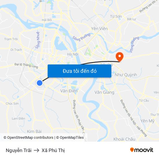 Nguyễn Trãi to Xã Phú Thị map