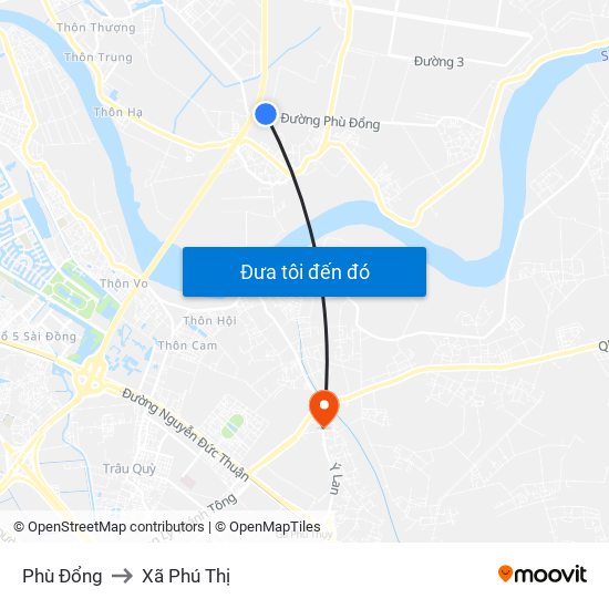 Phù Đổng to Xã Phú Thị map