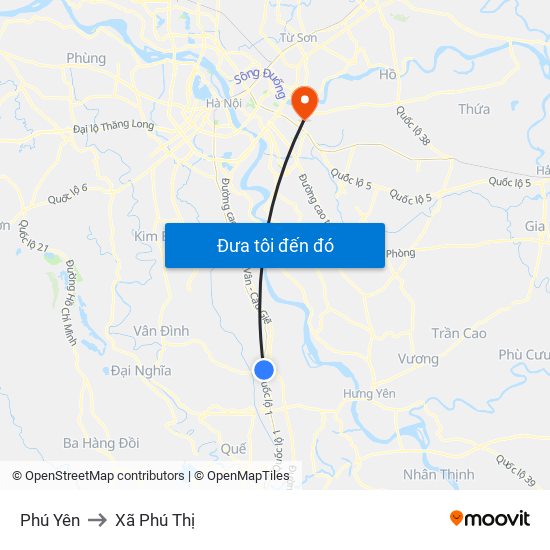 Phú Yên to Xã Phú Thị map