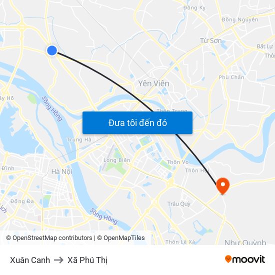 Xuân Canh to Xã Phú Thị map