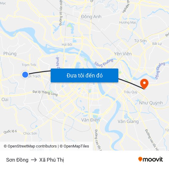 Sơn Đồng to Xã Phú Thị map