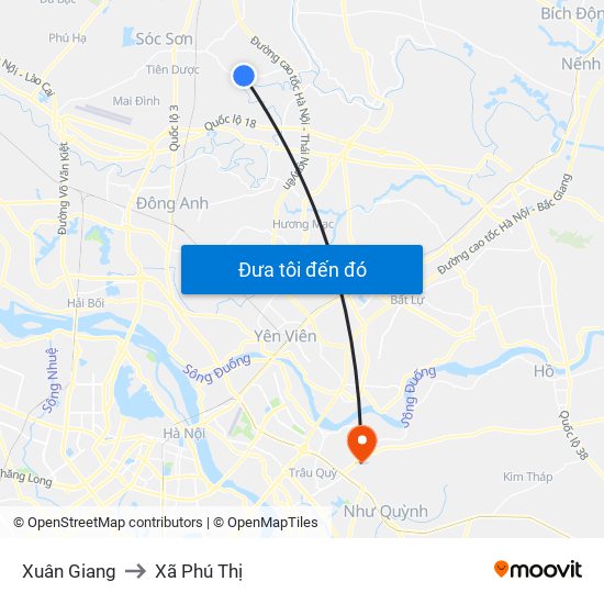 Xuân Giang to Xã Phú Thị map