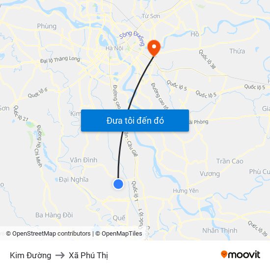 Kim Đường to Xã Phú Thị map