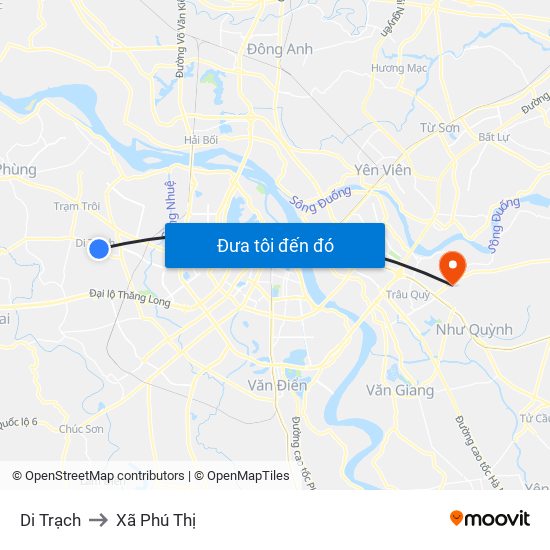 Di Trạch to Xã Phú Thị map