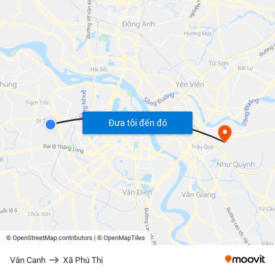 Vân Canh to Xã Phú Thị map
