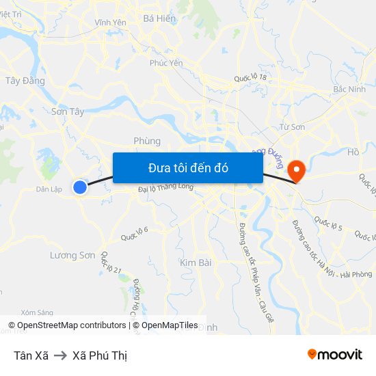 Tân Xã to Xã Phú Thị map