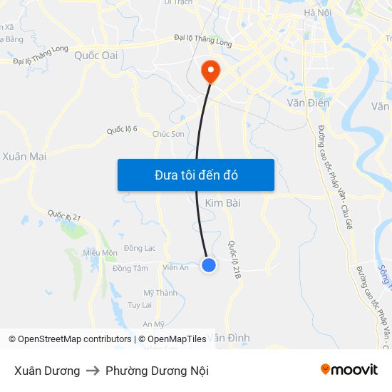 Xuân Dương to Phường Dương Nội map