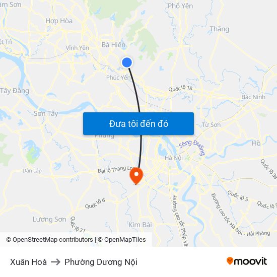Xuân Hoà to Phường Dương Nội map