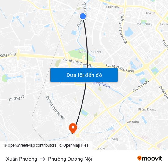 Xuân Phương to Phường Dương Nội map