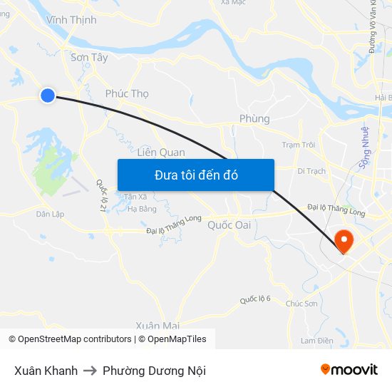 Xuân Khanh to Phường Dương Nội map