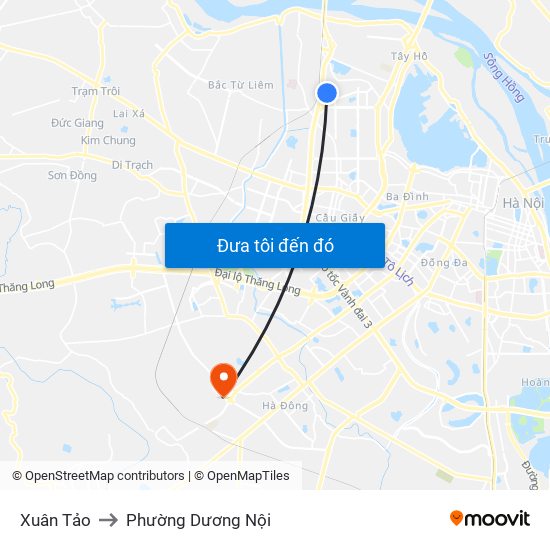 Xuân Tảo to Phường Dương Nội map