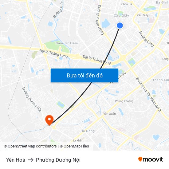Yên Hoà to Phường Dương Nội map