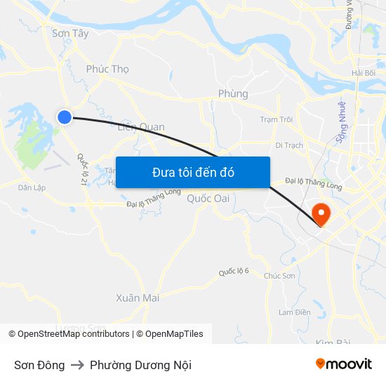 Sơn Đông to Phường Dương Nội map