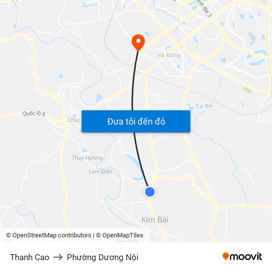 Thanh Cao to Phường Dương Nội map